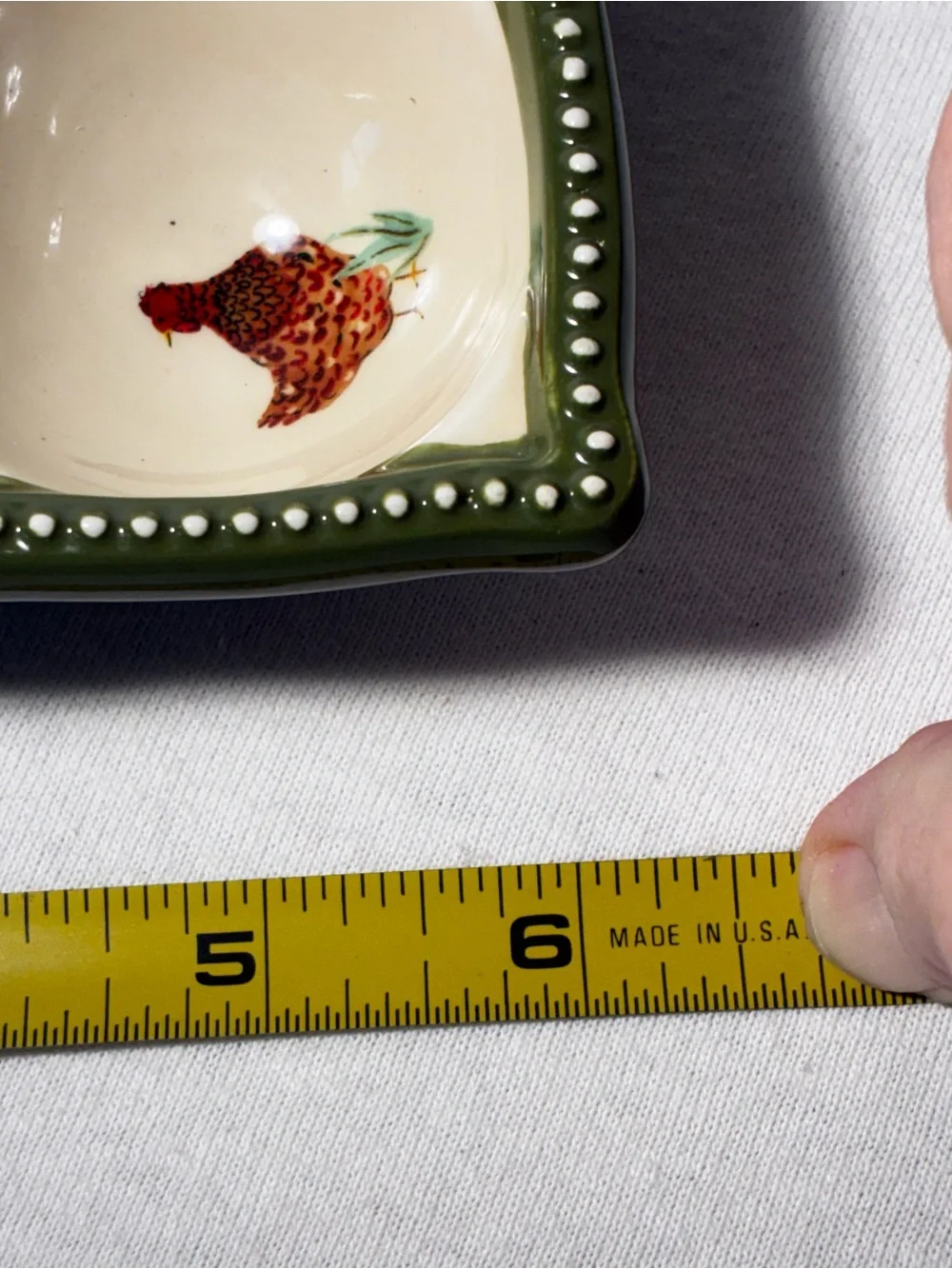 Cream & Green Ceramic Egg Serving Tray with Rooster Motif